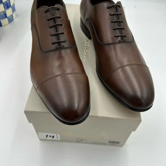 Men's Santoni leather cap toe Oxford size 9 US made in Italy cobbler soles - Picture 4 of 11